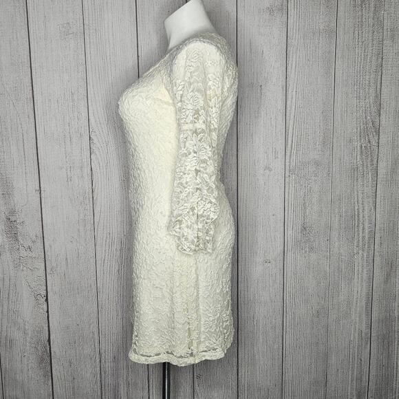 VTG 90s Jody California Cream Lace Bell Sleeve Boho Hippie Midi Dress, sz XL - Picture 3 of 5